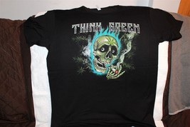 SKULL SKELETON SMOKING JOINT MARIJUANA LEAF LEAVES THINK GREEN T-SHIRT - $11.27