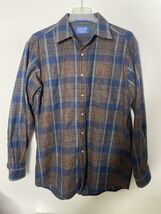 Vintage Pendleton Virgin Wool Button Down Flannel Shirt Medium Brown Blu... - $38.24