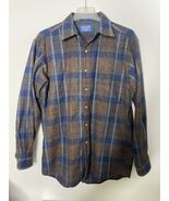 Vintage Pendleton Virgin Wool Button Down Flannel Shirt Medium Brown Blu... - $53.29 CAD