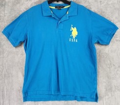 US Polo Assn Shirt Mens Large Blue Yellow Big Pony Logo Preppy Short Sleeve - £17.12 GBP