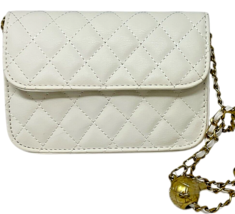 Mini Quilted Faux Leather Belt Crossbody Bag For Women White Golden Chain Strap image 3