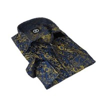 Men's Silky Paisley Floral Shirt By JT Milano AVM Turkey Slim Fit 6006-33 Navy image 2