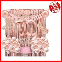All-In-One Rose Gold 70th Birthday Decorations: Banner, Balloons, Crown ... - $688.38 MXN