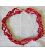 Red Coral look Handmade Multi-Strands Chips Cluster Statement Bead Neckl... - £7.84 GBP