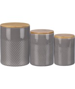 PBK Farmhouse Syle Set of 3 Gray Glaze Design Stoneware Canisters With W... - $58.74 CAD