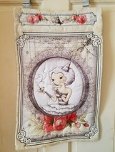 victorian girls bird flowers hat room decor quilted wall hanging handmade - $29.70