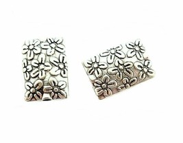 20 Tibetan Silver Metal 12x8mm Puffed Flat Rectangle Flowers Floral Spacer Beads - £4.00 GBP
