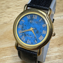 Vintage Relic Quartz Watch ZR37640 Unisex Gold Tone Prism Leather New Battery - £20.90 GBP