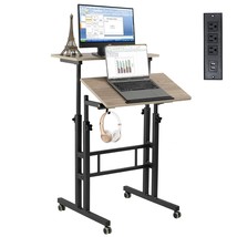 Mobile Standing Desk With Charging Station, Adjustable Standing Computer Desk, S - £118.00 GBP