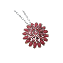 Vintage Pink Bead Rhinestone 2.5&quot; Medallion Pendant 28&quot; Silver Chain - H... - $28.00