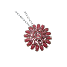 Vintage Pink Bead Rhinestone 2.5&quot; Medallion Pendant 28&quot; Silver Chain - H... - £22.12 GBP