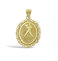 14k Yellow Gold Aquarius Pendant Zodiac Star Sign Charm 1 inch - $236.61