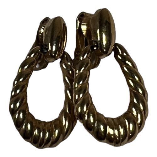 Vintage Clip on Trifari Hoop Gold Tone Textured Dangle Earrings Estate M... - £10.49 GBP