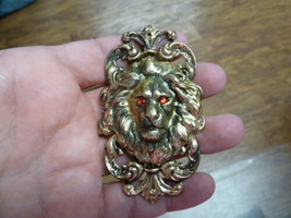 (B-LION-358) RED eyed Lion big cat wild Lions fleur de lis brass pin pendant - £15.06 GBP