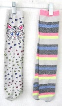 Novelty socks 2 pair adult sparkle cat kitten stripes stretch 18&quot; long g... - $8.90