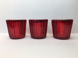 Set of 3 Red and Silver Glass Tea Light Candle Holders Festive &amp; Bright - £10.18 GBP