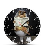 Kitten Cat on Toilet with Newspaper Bedroom Silent Wall Clock Funny Bath... - £30.78 GBP