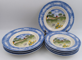 Folkcraft COUNTRY SIDE Pattern Farm Cows 4 Dinner &amp; 4 Salad Plates Disco... - £61.14 GBP