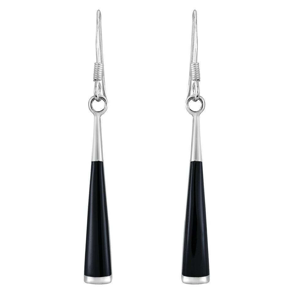 Primary image for Elegant Slim Triangle with Black Onyx Stone Sterling Silver Dangle Earrings
