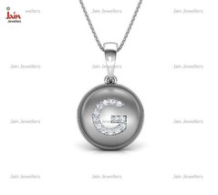 Solid 14 Kt White Gold Alphabet Letter G Initial Necklace Pendant Cubic Zirconia - £365.74 GBP
