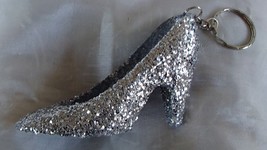 Silver Slipper Acrylic Glitter Key Chain Handcrafted Holiday Festive FREE SHIP - £9.59 GBP