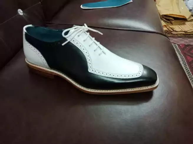 New Handmade Black &amp; White Leather Formal Brogue Lace Up Dress Shoes For... - $149.99+