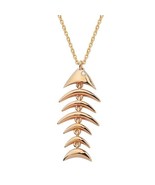 Diamond Fishbone Necklace 14K Solid Gold Minimalist Promise Day Gift. - $835.39 CAD