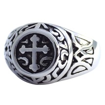 Mens Cross Knights Signet Ring Stainless Steel Band Size 8-13 Religious Jewelry - £14.42 GBP