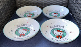 4 Hello Kitty Christmas Wreath Be Merry &amp; Bright 9” Ceramic Pasta Bowls New 2023 - £63.26 GBP