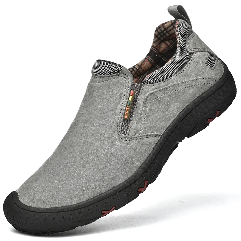 Suede Leather Casual Shoes For Men Slip On Classic Hiking Sneakers Men O... - $53.51