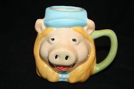 Piggy Collector Cup Pig Coffee Mug 4&quot; Hand Painted Crazing Hat Pearls De... - $7.77