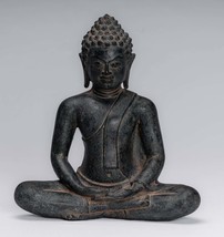 Antique Thai Style Seated Bronze Dvaravati Meditation Buddha Statue - 24cm/10&quot; - £473.10 GBP