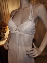 Vtg Ivory Sz S Marilyn Monroe Sheer Mesh &amp; Lace Halter Bra Nightgown~Bridal - £13.97 GBP