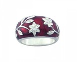 Sterling Silver 925 Rhodium Plated Red Enamel CZ Flower Ring Size 9 - $58.95