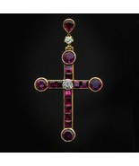 3Ct Simulated Royal Holy Cross Charm Pendant 14k Yellow Gold Plated Silver - £93.31 GBP