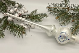 White Christmas glass tree topper with silver and blue glitter, Christma... - $24.38