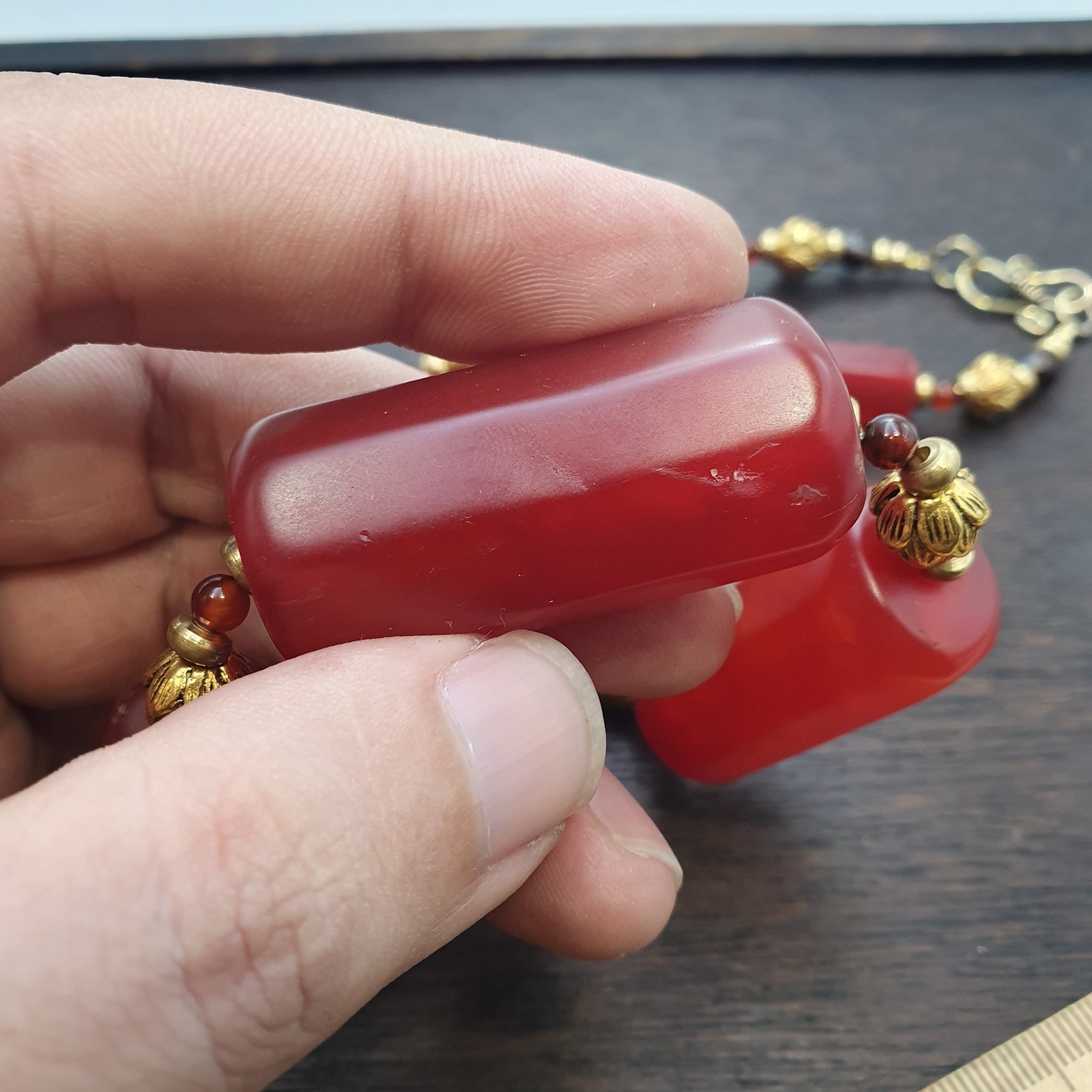 Tibetische rote Achat Halskette - Vintage Karneol Perlen, spirituelle Mala Item image 11