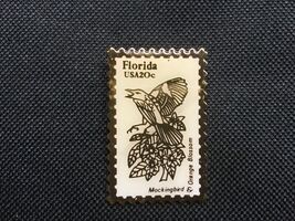 POSTAGE STAMP Pin Florida USA 20 cents Mockingbird Orange Blossom - $9.22