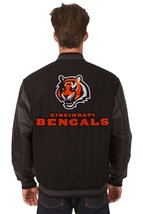 NFL Cincinnati Bengals JH Design Wool Leather Reversible Jacket Patch Logo Black - £212.84 GBP