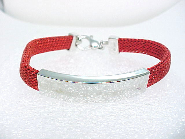 ITALIAN Designer RED RHODIUM on Sterling Silver Two Tone Mesh BRACELET -... - $40.00