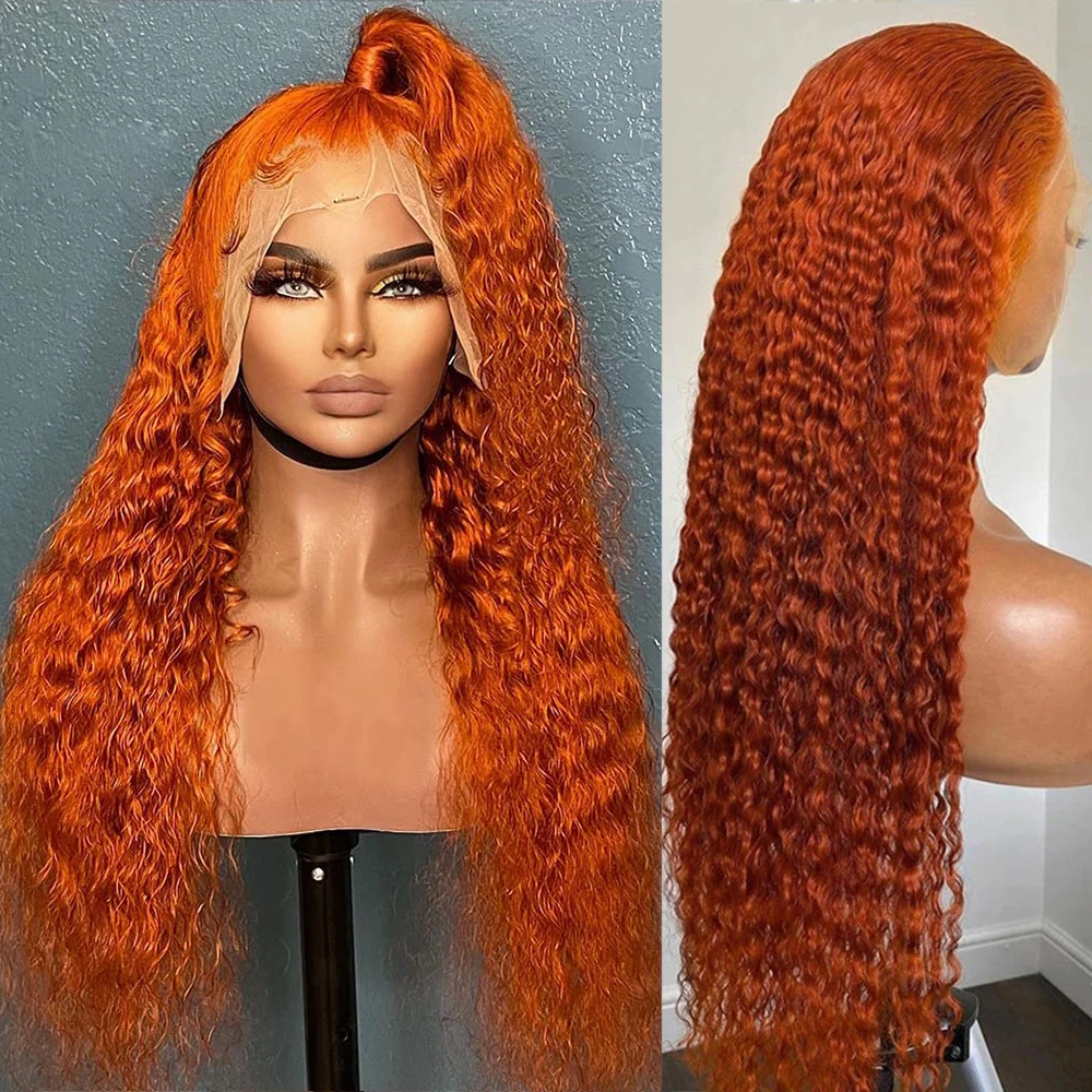 Ginger Curly Wig Human Hair with 13x4 Lace Front Wig Colored Orange Curly Human - £94.26 GBP+