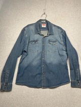 Vintage Wrangler Shirt Mens XL Blue Denim Fitted Long Sleeve Pearl Snap ... - $38.77