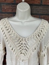 Ivory Pullover Layer Sweater Small Open Knit V-Neck Crochet Vest 3/4 Sle... - $5.70
