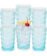 Blue Drinking Glasses Set Of 6 Vintage Glassware Highball Tumblers Water... - £30.57 GBP