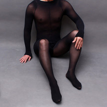Men&#39;s Ultra Elastic Velvet Tights Bodysuit See-through Catsuit Jumpsuit Bodyhose - £12.48 GBP