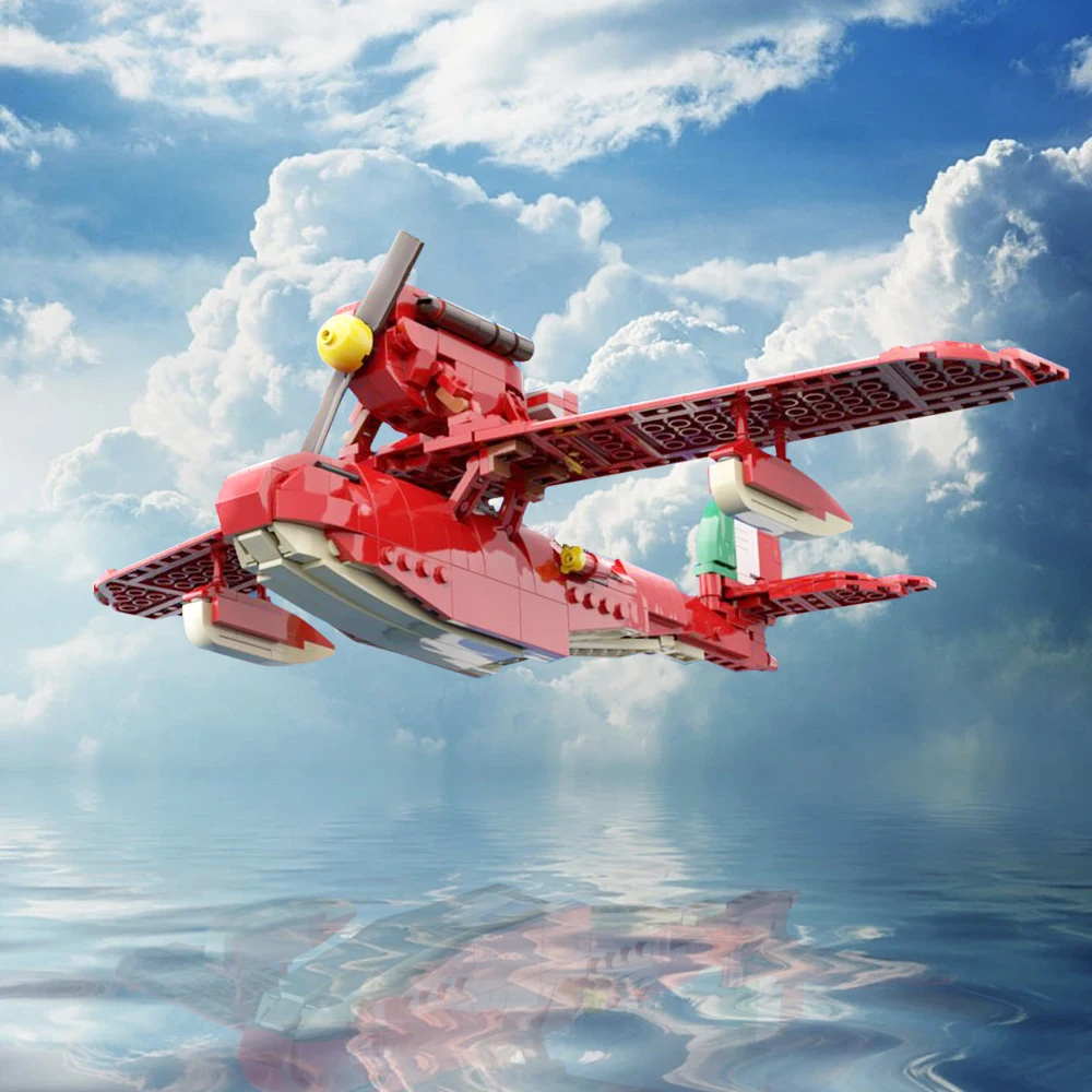 MOC 116736 Porco Rosso Savoia S21 Red Pig Hayao Miyazaki Anime Waterplane - £49.35 GBP+