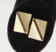 70s DESIGNER Red Rhinestone Scooped Brushed GT CuffLinks; Disaster Relief - $16.95