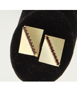 70s DESIGNER Red Rhinestone Scooped Brushed GT CuffLinks; Disaster Relief - $16.95