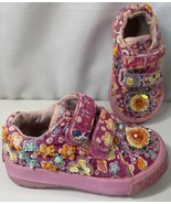 Lelli Kelly Baby Girls Shoes size 20 Pink Flower Floral Sparkle Canvas T... - $27.09 CAD