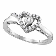 Sterling Silver Womens Round Diamond Heart Fashion Ring 1/10 Cttw - £108.09 GBP